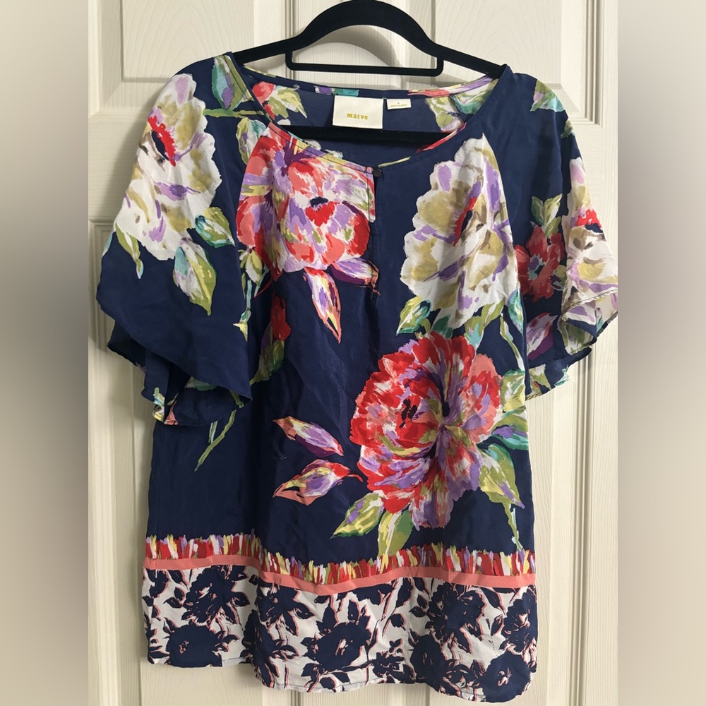 Maeve Multicolor Chiffon Lightweight Floral Blouse